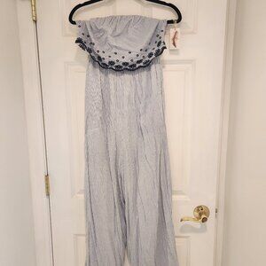 Jessica Simpson | Blue & White Striped Eyelet Jumpsuit
